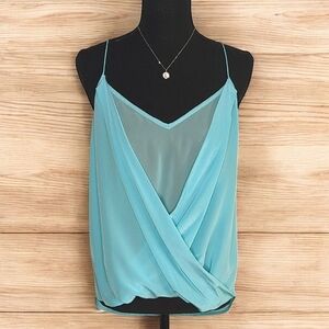 Trina Turk 100% Silk Faux Wrap Camisole Tank Tiffany Blue S